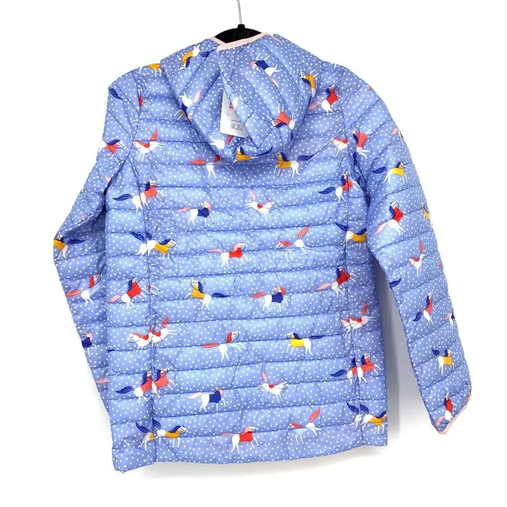 Joules Right As Rain Collection Girls Sz 12 Rain Jacket Blue Spotted Horses NEW